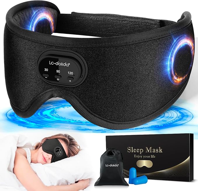 LC-dolida Sleep Headphones, White Noise Bluetooth Sleep Mask 3D Wireless Timing Eye Mask for Sleeping, Sleep Mask with Bluetooth Headphones for Side Sleepers Travel Yoga, Cool Gadgets for Men Women - Bloomnest