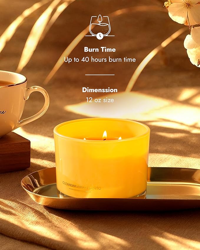 96NORTH Luxury Palo Santo Candle | Large 3 Wick Jar Candle | Up to 50 Hours Burning Time | 100% Natural Soy Wax | Relaxing Aromatherapy Aesthetic Candles | Housewarming Gift for Men and Women - Bloomnest