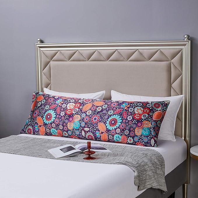 MR&HM Satin Body Pillow Cover, Soft and Breathable Body Pillow Case with Envelope Closure, Cooling and Silky Long Pillowcase for Hair and Skin,Grey (20x54, Sunflower) - Bloomnest