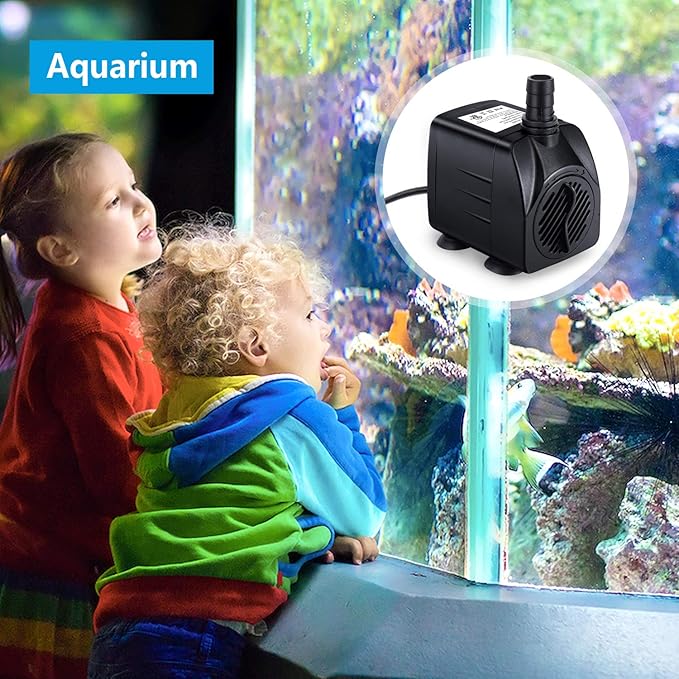 Fountain Pump, 2 Packs 160GPH(10W 600L/H) Submersible Water Pump, Durable Outdoor Fountain Water Pump with 7.2ft（2.2m）Power Cord, 3 Nozzles for Aquarium, Pond, Fish Tank, Water Fountain Pump - Bloomnest