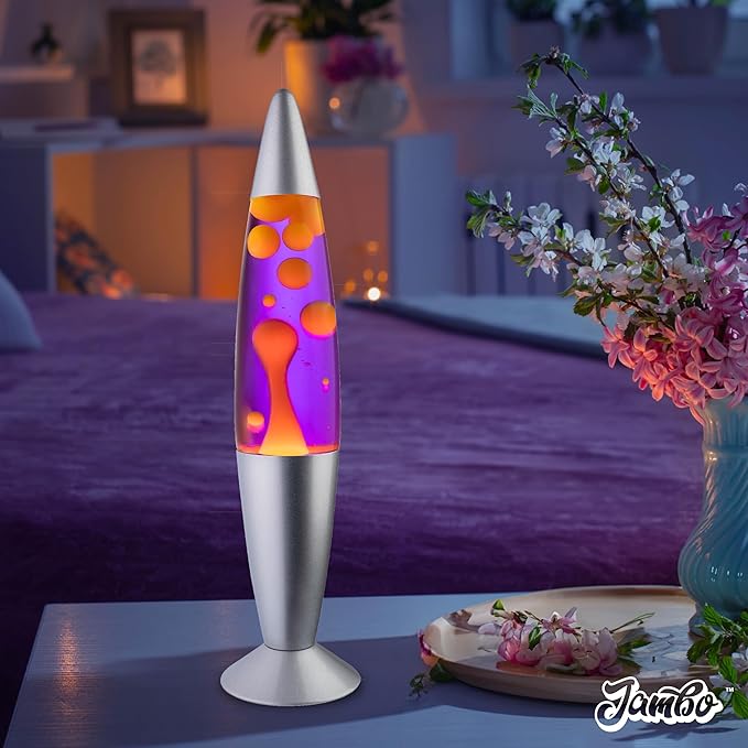 JAMBO 16" Beautiful Lamp- Purple with Yellow/Orange Wax, Relaxing Liquid Light, Night Light Nightlight, Home Decor Living Room Office Bedroom Lamp for Adults Teens Kids Magma Motion - Bloomnest