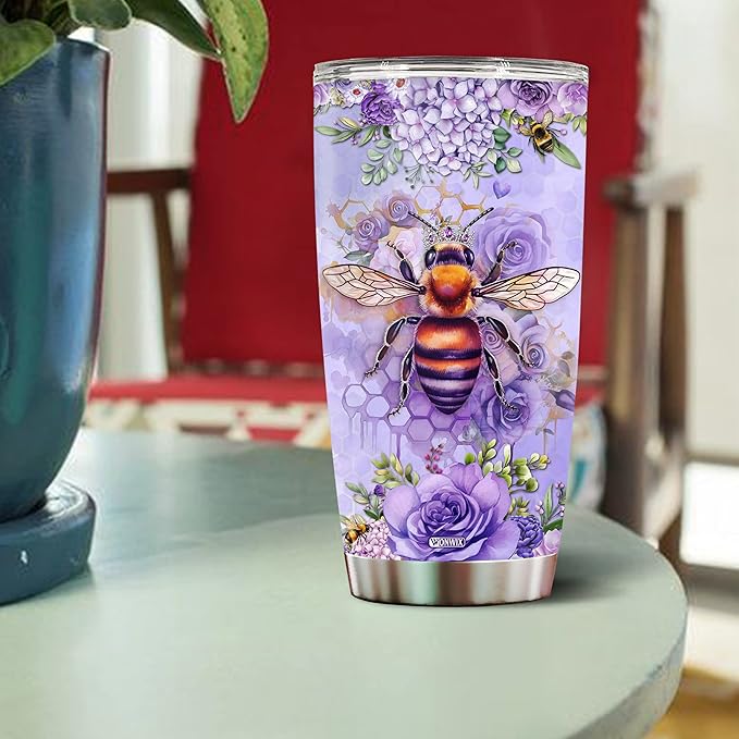Personalized Bee Tumbler Customized Name Queen Bees Gifts For Women Mug Cups Water Bottle 20oz Gift Birthday Valentine Christmas From Lover Insulated Stainless Steel Coffee Cup With Lid - Bloomnest