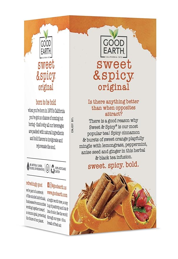 Good Earth Herbal & Black Tea, Sweet & Spicy, 18 Count Tea Bags (Pack of 6) (Packaging May Vary) - Bloomnest