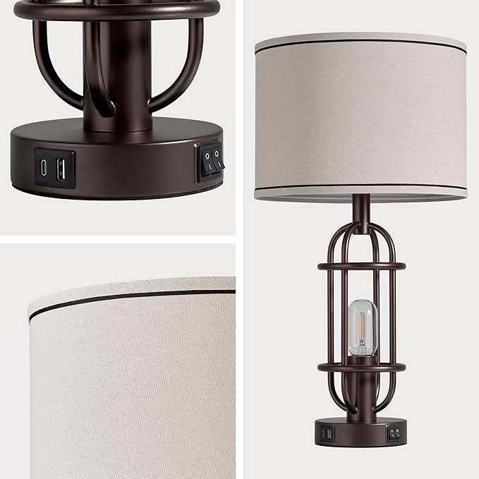 Living Room Lamps Set of 2, 22.3" Farmhouse Table Lamp for Bedroom, Vintage Lamps for Night Stands with USB Ports, Oil Rubbed Bronze - Bloomnest
