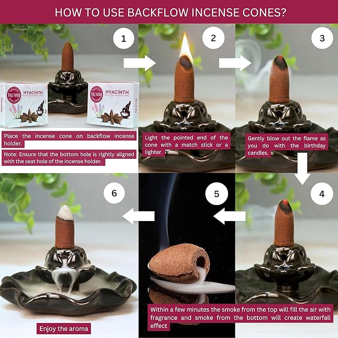 TRUMIRI Hyacinth Backflow Incense Cones - Total 20 Incense Cones Waterfall - Dual Pack of 10 Incense Backflow Cones - Waterfall Incense Cones - Incense Waterfall Cones TRUMIRI