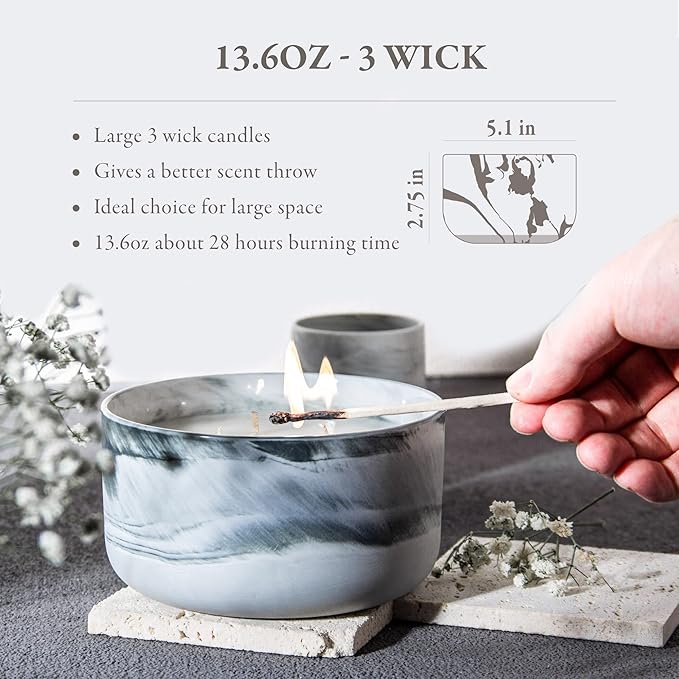 Mango Guava Scented Candle, 14.8oz Natural Soy Wax, 3 Wicks, Long-Lasting with Heat-Resistant Ceramic Jar, Natural Candles Non Toxic for Home Scented, Large Candle Gift for Womens,Christmas - Bloomnest