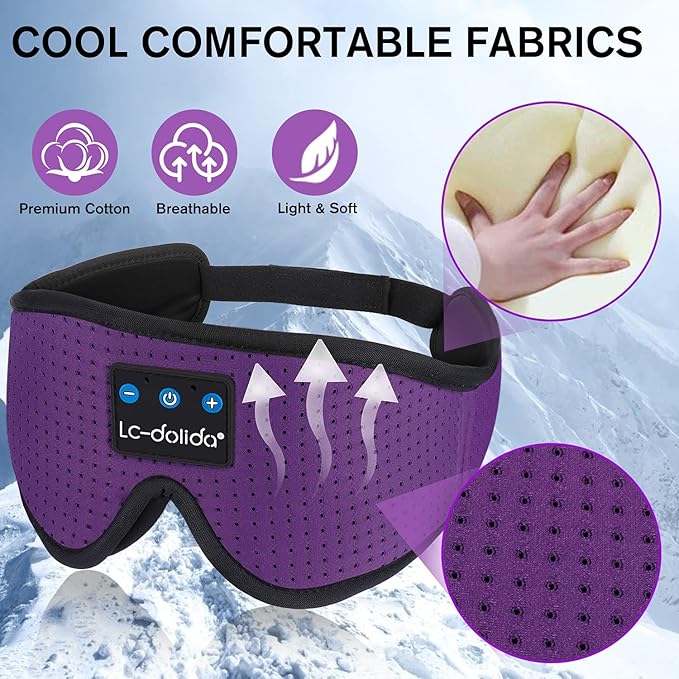 LC-dolida Sleep Headphones, Sleep Mask Bluetooth Wireless Music Eye Mask, Sleeping Headphones for Side Sleepers Sleep Mask with Bluetooth Headphones Ultra-Thin Stereo Speakers Perfect for Sleeping - Bloomnest