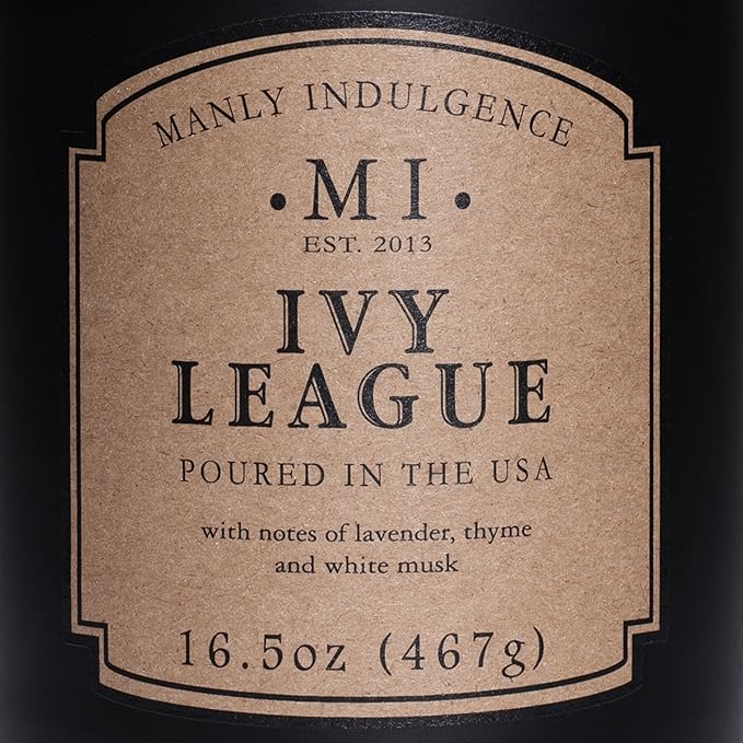 Manly Indulgence Ivy League Scented Candles for Men, 16.5 oz Single Wick, Premium Soy Blend Wax, 60H Burn, Candles for Home Scented – Made in The USA - Bloomnest