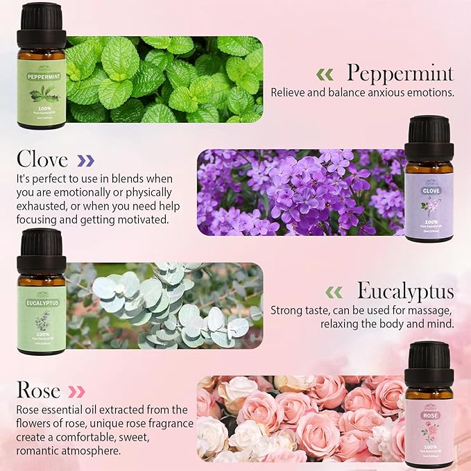 8 Pcs Pure Essential Oils for Diffusers for Home Care, Skin Care, Candle Making-Peppermint, Lavender, Eucalyptus,10 ML Essential Oils Gift Set, Christmas Birthday Present - Bloomnest