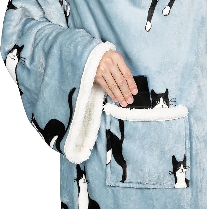 Tirrinia Sherpa Wearable Blanket With Sleeves, Full Body Throw Reading Wrap TV Blankets - Bloomnest