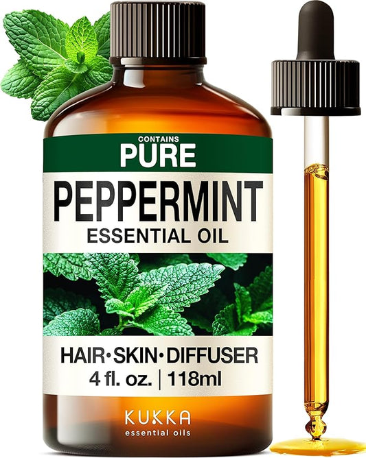KUKKA Peppermint Essential Oils - 4 Fl Oz - for Hair, Skin, Diffuser, Aromatherapy & DIY Soap Making Scent - Bloomnest