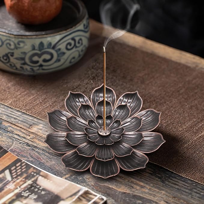 Incense Burner, Lotus Incense Holder for Sticks, 6" Ash Catcher Catch All Ashes, Detachable Incense Burner Holder, Easy Clean for Meditation Yoga Relaxation, Home Decor, Zinc