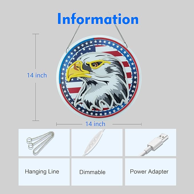 ASIUXIRS_13x13 inch Bald Eagle Neon Sign Art Wall Lights for Beer Bar Club Bedroom Hotel Pub Cafe Wedding Birthday Party Gifts - Bloomnest