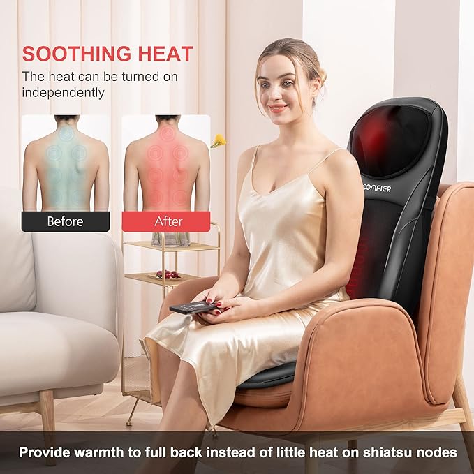COMFIER Shiatsu Back Massager with Heat, Deep Kneading & Rolling Massage Chair Pad, Chair Massager for Office Home Use, Gift for Dad Mom - Bloomnest