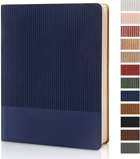 Lined Journal Notebook for Work College Ruled Note Book 7.2"x9.6" B5 PU Leather Daily Journaling 160 Pages for Women Men Writing Home School Supplies Business (Dark Blue) - Bloomnest
