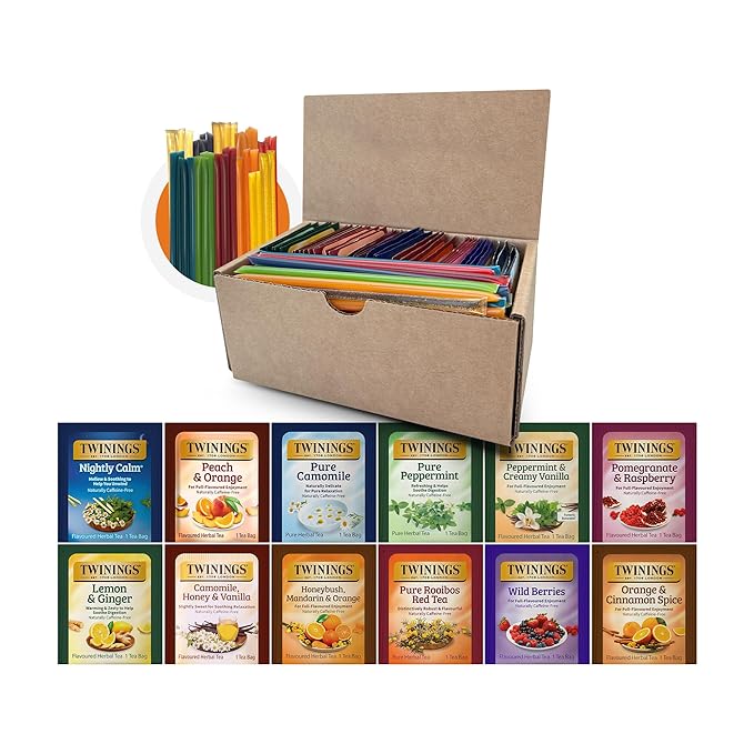Twinings 48 Tea Bags Herbal Variety Pack – 12 Herbal Flavors with 20 Honey Sticks, Perfect Tea Gift Set for Any Occasion - Bloomnest