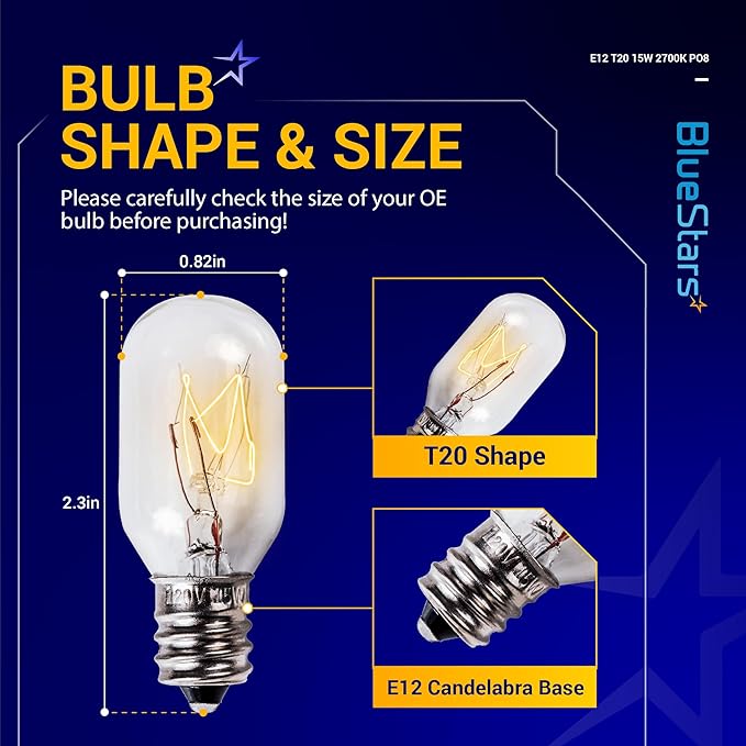 BlueStars E12 T20 Salt Lamp Bulb 120V 15W, 2700K Warm White, E12 Candelabra Base for Himalayan Salt Rock Lamps & Baskets, Scentsy Plug-in Wax Warmers, Night Lights - Pack of 8 - Bloomnest
