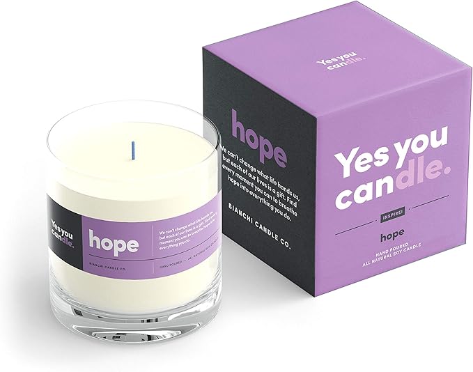 Hope, Inspirational 8oz Highly Scented Candle, Soy, Made in USA, Great Message, Pure Essential Oils, Holiday Gift, Aromatherapy, 100% Pure, Vanilla and Sandalwood - Bloomnest