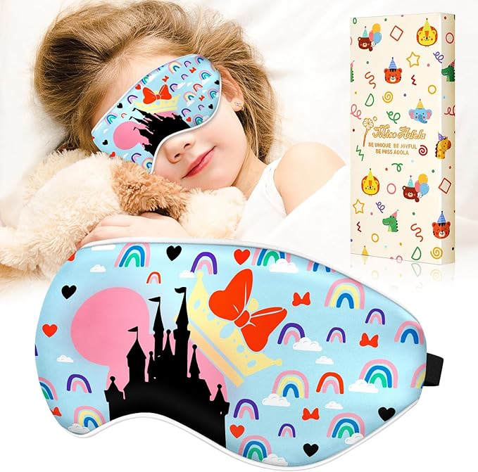 Kids Sleep Mask - Silk Eye Mask for Kids Cute Cartoon Cool Kawaii Soft Smooth Lightweight Boys Girls Teens Sleeping Mask with Adjustable Straps, Castle - Bloomnest