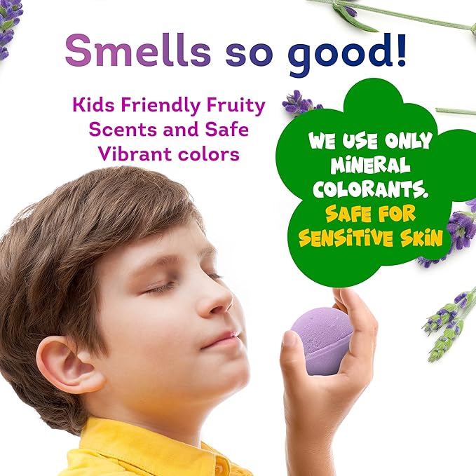 Bath Bombs for Kids Set with Surprise Beach Toys Inside - Safe Ingredients for Sensitive Skin - Colorful Bubble Fizzies with Fun Toy Inside - Handmade in USA - Bloomnest