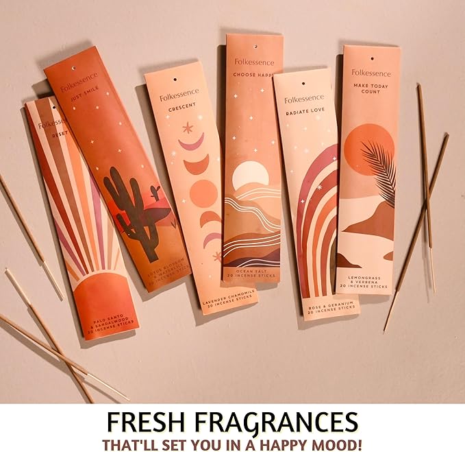 Folkulture Incense Sticks | Set of 6 (120 Sticks) Palo Santo Insence-Sticks | Sandalwood Incenses | Pack of 2 (20) Incense Cone Scented | Dual Set - Palo Santo Incenses FOLKULTURE