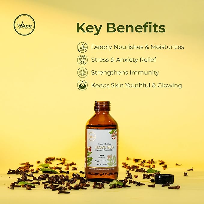 My Ace Clove Bud Essential Oil – Pure & Natural, Steam-Distilled Oil for Diffuser, Aromatherapy & DIY Soap – 4 fl oz with Dropper MyAce