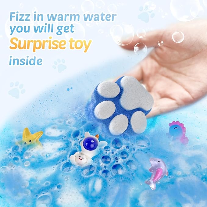 Bath Bombs for Kids with Surprise Inside, 32 Pack Paw Bath Bombs with Toy, Ocean Animals and Space Planet Toys SPA Fizzy Handmade Natural Bath Bomb Gift Set at Christmas, Birthday - Bloomnest