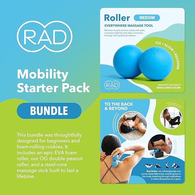 RAD Mobility Starter Pack for Myofascial Release, Muscle Recovery, and Tension Relief – Includes Exercise Foam Roller, Peanut Massage Ball, and Massage Stick - Bloomnest