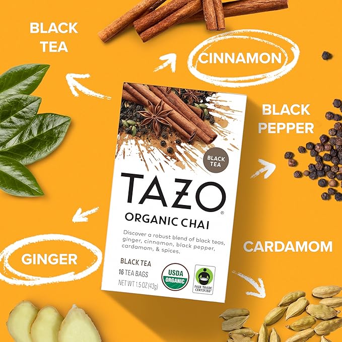 TAZO Organic Chai Black Tea Bags, Caffeinated tea, 16 Total Bags - Bloomnest