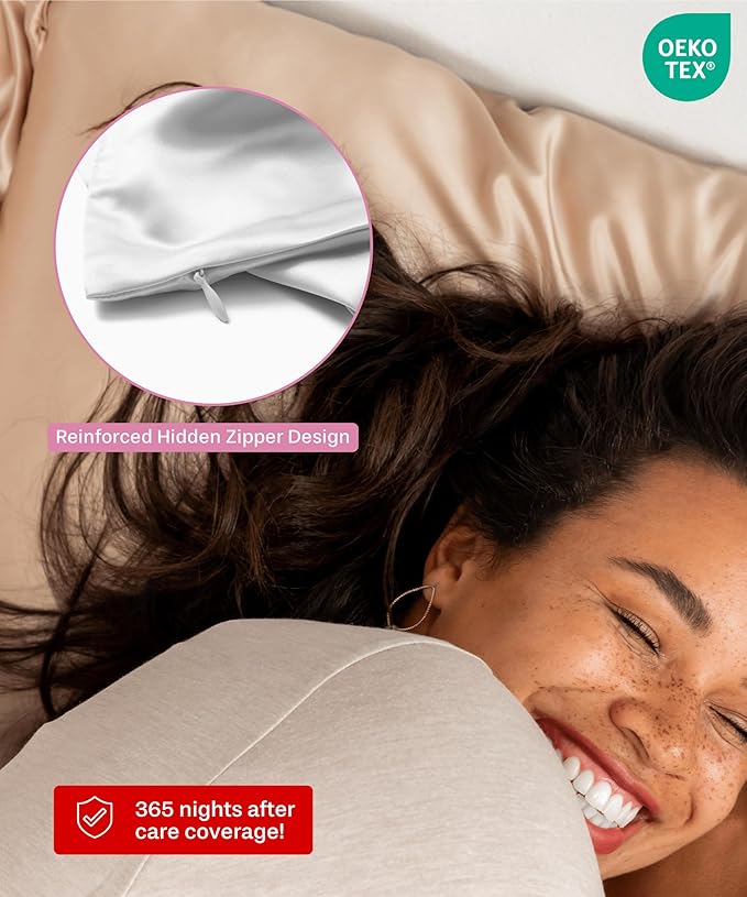 SUNDAYSILKS™ 100% Mulberry Silk Pillowcase, Silk Pillow Cases for Hair & Skin, Superior to Satin Pillowcase, with Zipper, Standard, Queen, King Sizes, Anti-Wrinkle, Cooling, Non-Slip Silk Pillowcases - Bloomnest