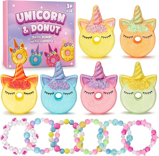 Unicorn Bath Bombs for Kids with Surprise Inside, 6 Pcs Organic Natural Bubble Bath Bombs for Girls,Christmas Birthday Gift for 3 4 5 6 7 8 Year Old Girl,Princess Bath Bomb Kit with Beautiful Toys - Bloomnest
