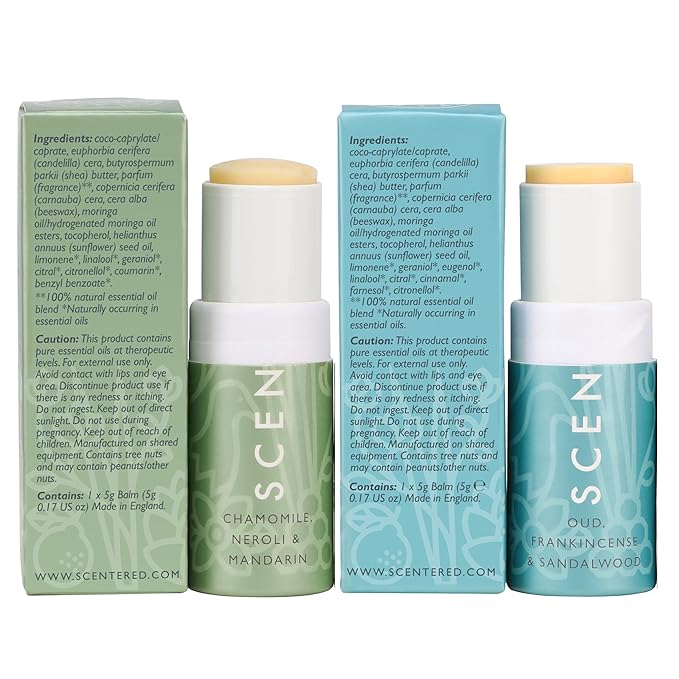 Scentered Aromatherapy Balm Stick Duo for Stress-Relief & Meditation - Roll On Essential Oil Blends of Frankincense, Oud, Chamomile - Aromatherapy Gifts for Women - De-Stress & Escape - Bloomnest