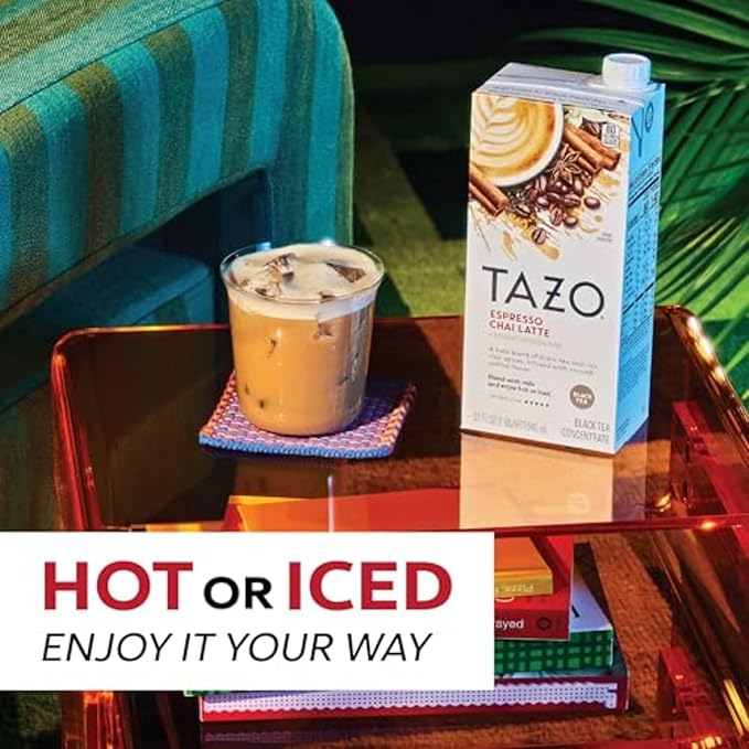 TAZO Espresso Chai Latte, Black Tea Concentrate, Easy to Serve Espresso Chai Tea for Everyday Cafe Style Lattes, Hot or Iced Coffee-like experience, Barista Approved, 32oz Tea Mix Carton - Bloomnest