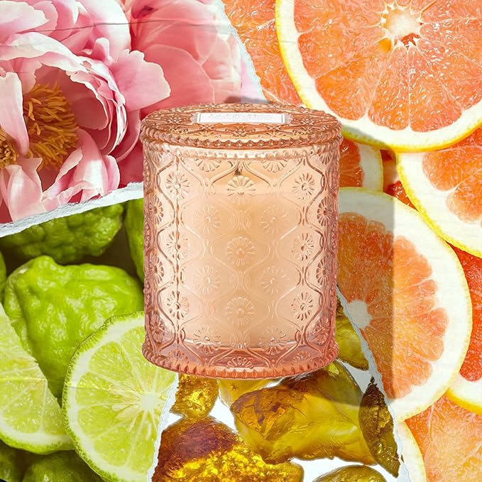 LA JOLIE MUSE Citrine & Pink Peony Scented Candles - Bergamot, Peony, Amber | 6 oz Natural Soy Wax | 40 Hours Clean Burn | Citrus Scented Candle| Gift-Ready for Hosts & Gatherings - Bloomnest