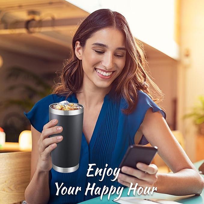 20 oz Tumblers Bulk Stainless Steel Tumbler with Lid Double Wall Vacuum Insulated Coffee Mug 20oz Powder Coated Cup for Hot and Cold Drinks, Black, 6 pack - Bloomnest