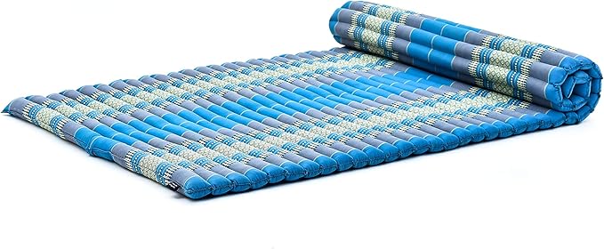 Leewadee - Foldable Floor Mattress - Japanese Roll Up Futon -Trifold Tatami Mat- Guest Floor Bed - Camping Mattress - Thai Massage Mat, Kapok Filled, 75 x 39 inches, Light Blue - Bloomnest