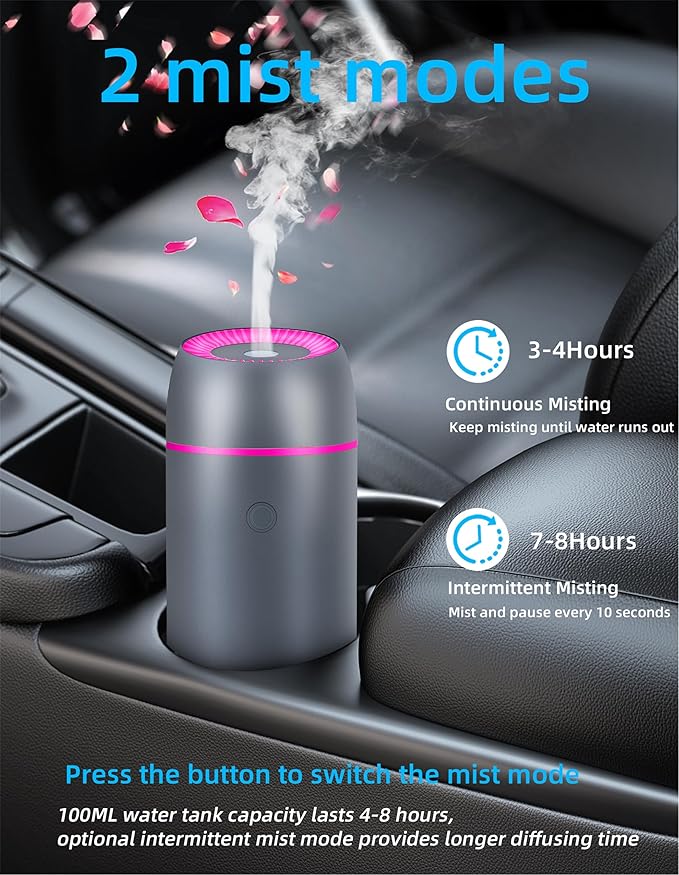 Portable Mini Ultrasonic Essential Oil Diffuser - 100ml USB Aromatherapy Humidifier with 7-Color LED Lights, Upgraded Aluminum Alloy Shell for Home, Office, Bedroom, Car & Small Spaces (Grey) - Bloomnest