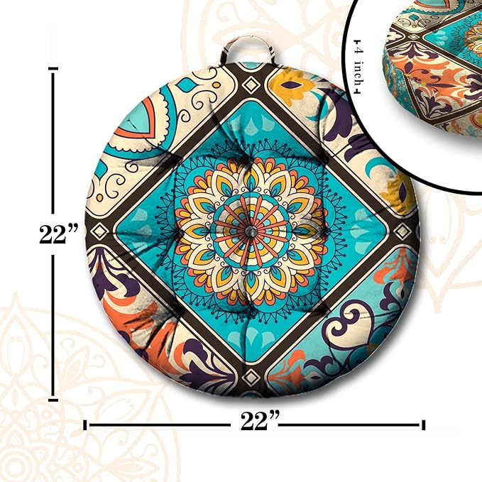 Mandala Meditation Cushion, Boho Meditation Mat, Meditation Pillows for Sitting on Floor, Cushions for Sitting in Home and Outdoor, Round Floor Pillows Cushion Seating for Yoga 22'' X 22'' - Bloomnest