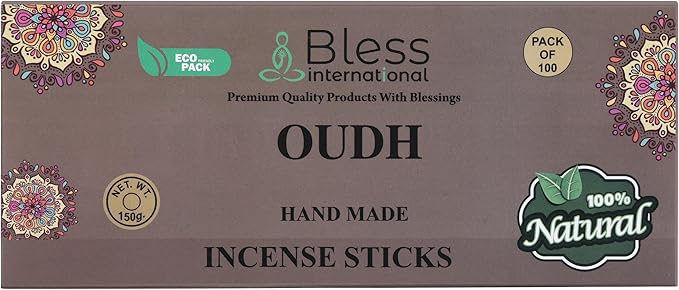 Bless-Oudh 100%-Natural-Handmade-Hand-Dipped-Incense-Sticks Organic-Chemicals-Charcoal-Free Purification-Relaxation-Positivity-Yoga-Meditation Best-Woods-Scent (100 Sticks(5.25 OZ)) BlessInternational