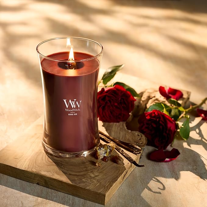 WoodWick Rouge Oud Gifts for Women and Men, 21.5 oz Large Hourglass Candle with Crackling Wick - Bloomnest