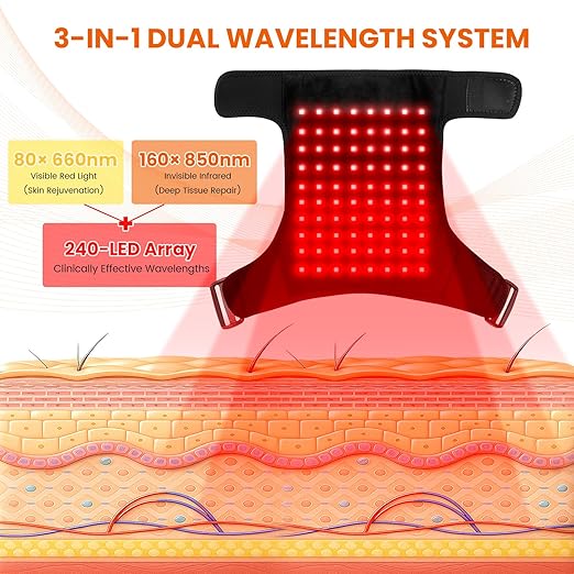 Keneo Red Light Therapy Shoulder Wrap with Heating Pad - 660nm & 850nm LED Technology, 5000 mAh Cordless Rechargeable Support for Muscle Comfort, 3 Vibration Levels & 3 Heat Settings - Bloomnest