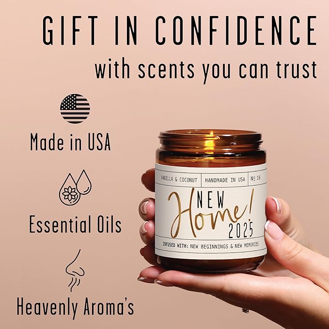 House Warming Gifts New Home, Housewarming Gifts New Home 2025' Soy Candle, w/Vanilla, Coconut & Vetiver I for New House I 9oz Jar, 50Hr Burn, Made in USA - Bloomnest