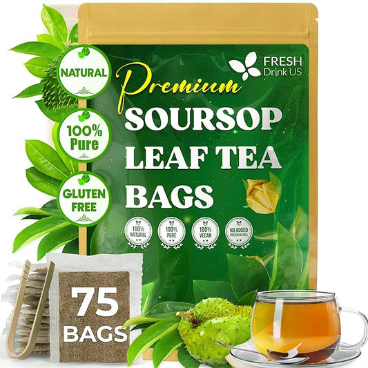 FreshDrinkUS, Premium 75 Soursop Graviola Leaf Tea Bags, 100% Natural and Pure from Soursop Leaves, Handmade, Made With Natural Materials-Corn Fiber Tea Bag, Sugar/ Caffeine/ Gluten Free, Hoja Guanabana Tea - Bloomnest