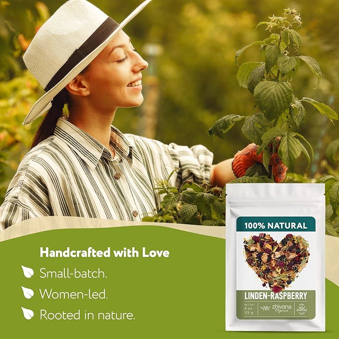 Linden & Raspberry Herbal Tea Loose Leaf – Fruity Tea with Raspberry Leaf & Fruit, Lemon Balm & Elderflower – No Caffeine – Naturally Calming Herbal Teas – 4oz. - Bloomnest