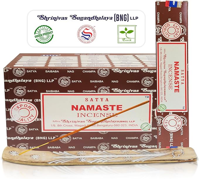 Satya Namaste Incense Sticks, Satya Bng (Bangalore) Insenses 15gmx12 Pack with Raajsee Incense Holder Bundle, Satya Nagchampa Natural Incense - Bloomnest