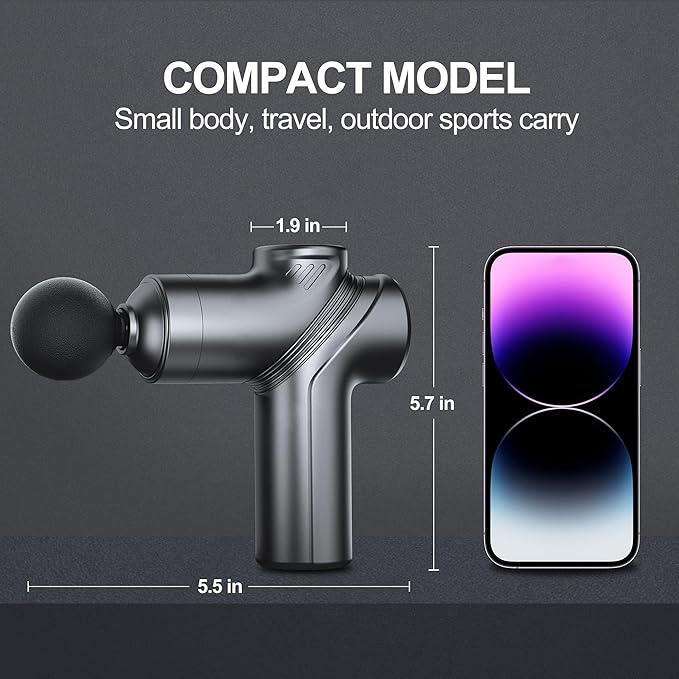 Deep Tissue Mini Massage Gun, Muscle Percussion Massager for Athletes, 4 Massages Head and 6 Speeds for Pain Relief, Grey - Bloomnest