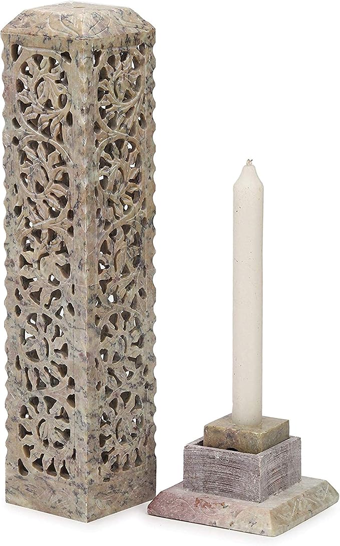 Carry Me Handmade Marble Soapstone Incense Stick Burner | Candle Stick Holder | Tea Light Stand - Perfect Incense Tower for Gifting. Decorative Home and Kitchen Decor (3 x 3 x 11 Inches) - Bloomnest