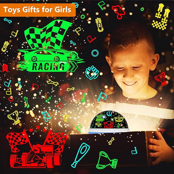 Cars Night Light for Boys - Rotating Projector Lamp with Race Car - Star Projector for Kids Age 3-8 - Ceiling Nightlight Projector with Cars and Stars - Birthday Gifts for Boys Room Decor - Bloomnest