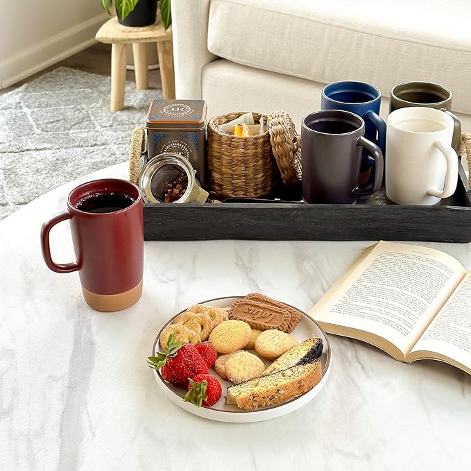 Mora Ceramics Large Tea Mug with Loose Leaf Infuser and Ceramic Lid, 18 oz, Portable, Microwave and Dishwasher Safe, Tall Coffee Cup - Rustic Matte Ceramic Glaze, Modern Herbal Tea Strainer, Merlot - Bloomnest