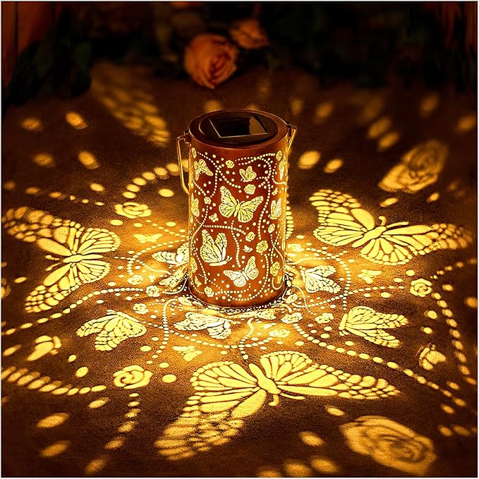 Butterfly Solar Lanterns Outdoor Waterproof Hanging Solar Lights Butterfly Gifts for Women Men Metal Decorative LED Lanterns for Garden Decor,Yard,Patio,Lawn,Tabletop,Pathway,Landscape - Bloomnest